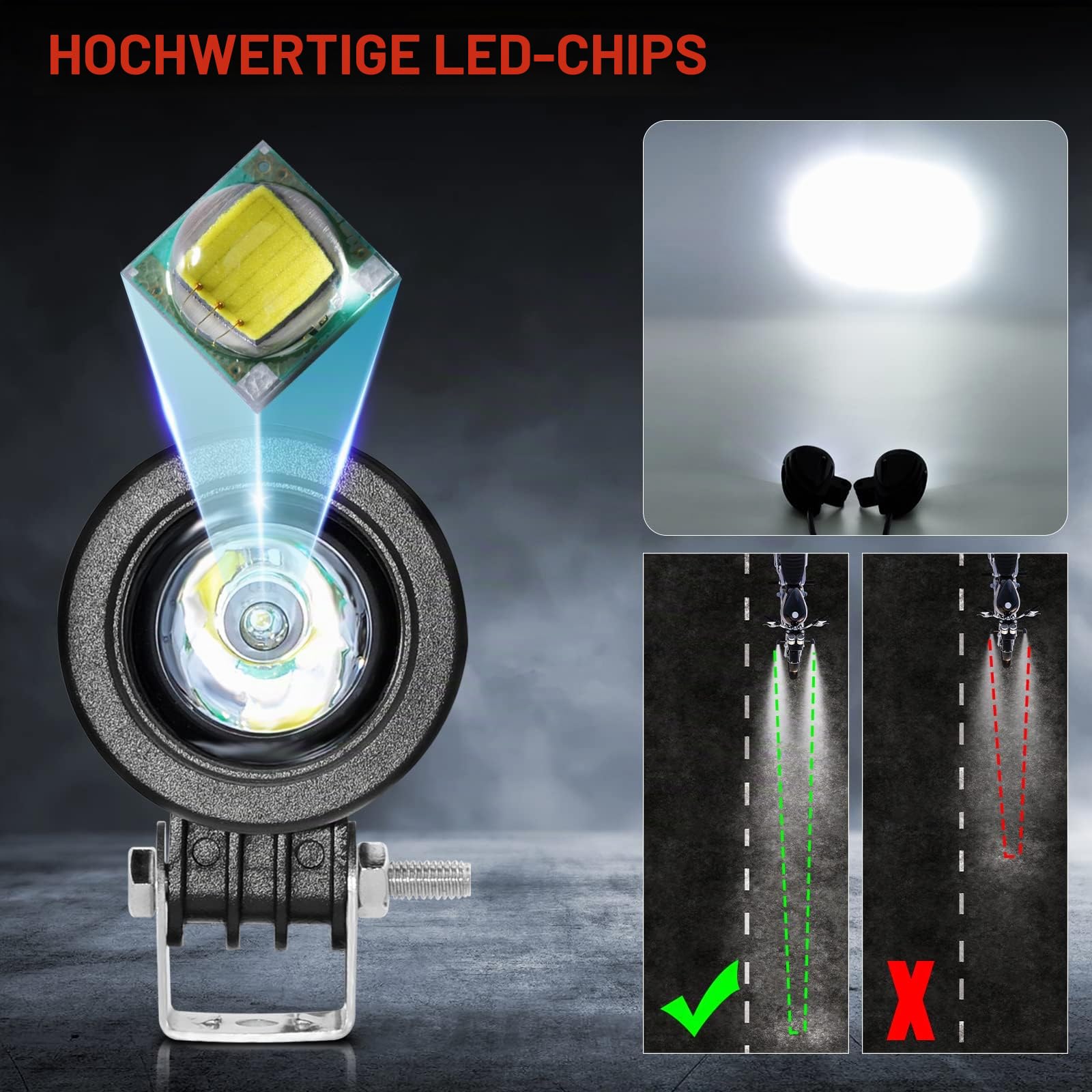 Dinfu 2 Zoll led Motorrad Zusatzscheinwerfer, 12v -24v Runde LED Scheinwerfer Frontscheinwerfer Zusätzliches IP68 Spotlights für Motorrad ATV UTV Dirt Bike 4x4 Pickup Truck Boot