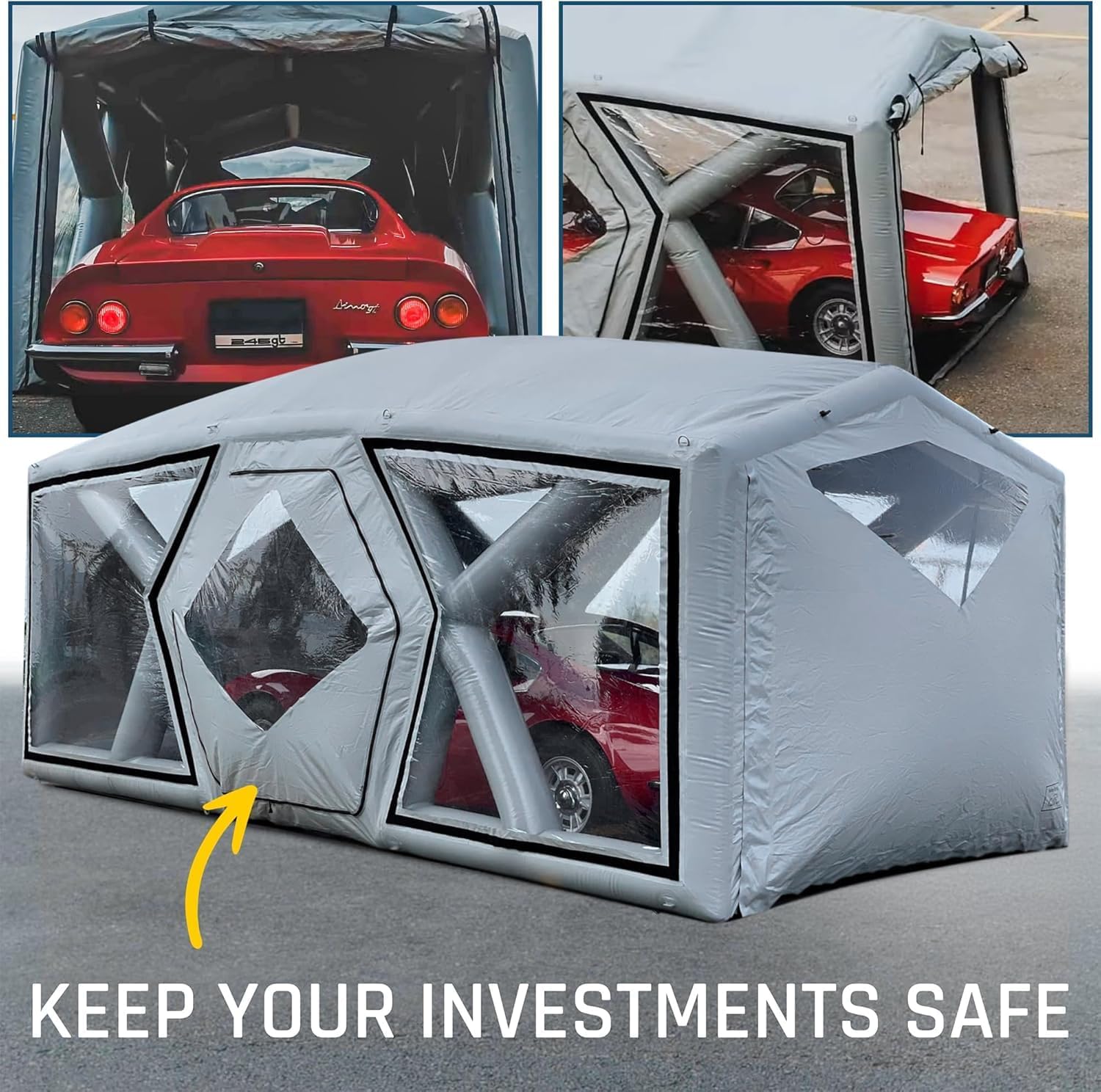 "CarCapsule's thick 10mm PVC indoor cover perfectly fitted over a classic car in a garage."