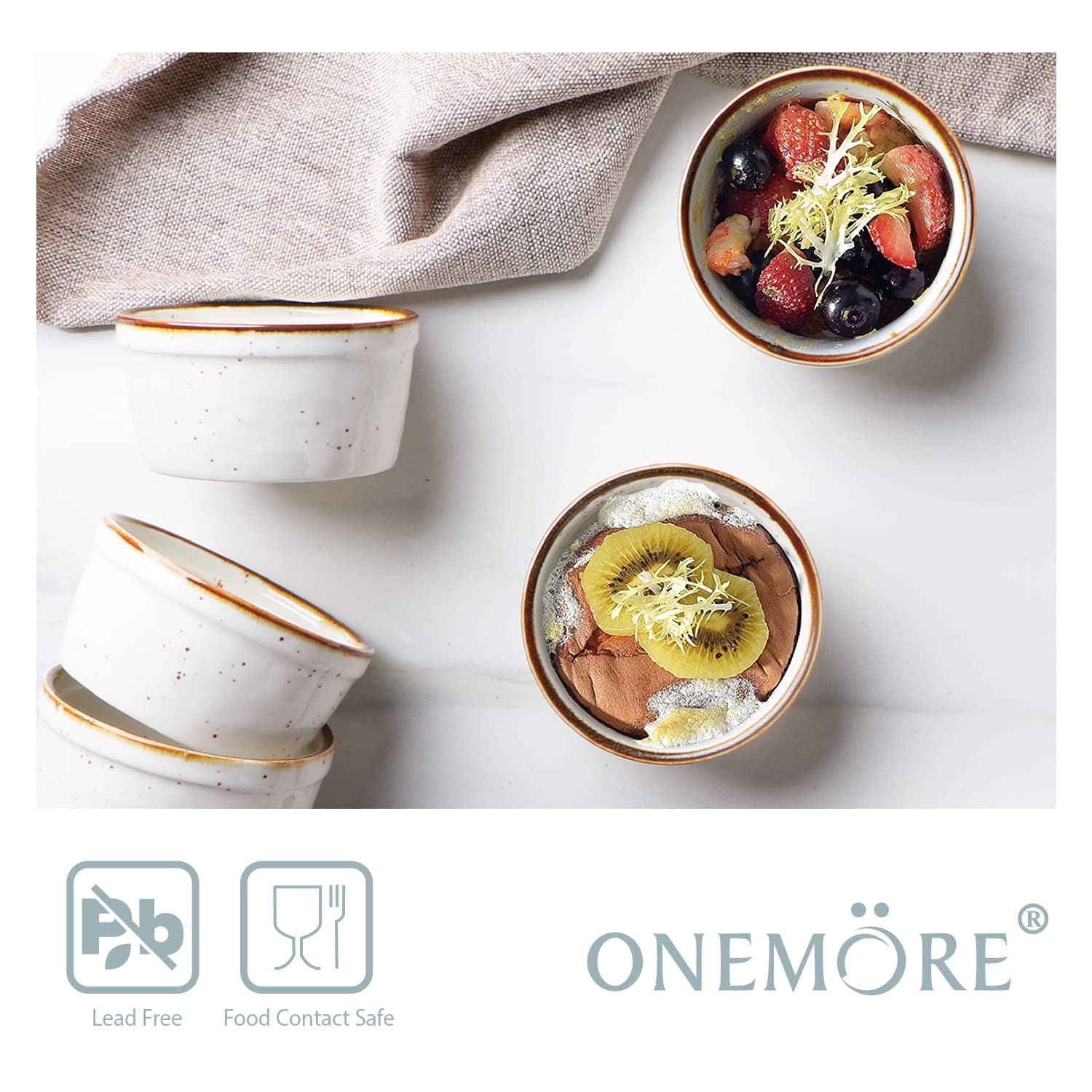 ONEMORE 350 ml ramekin, duży rozmiar ceramiczne naczynie do pieczenia rustykalny styl (kremowa biel)