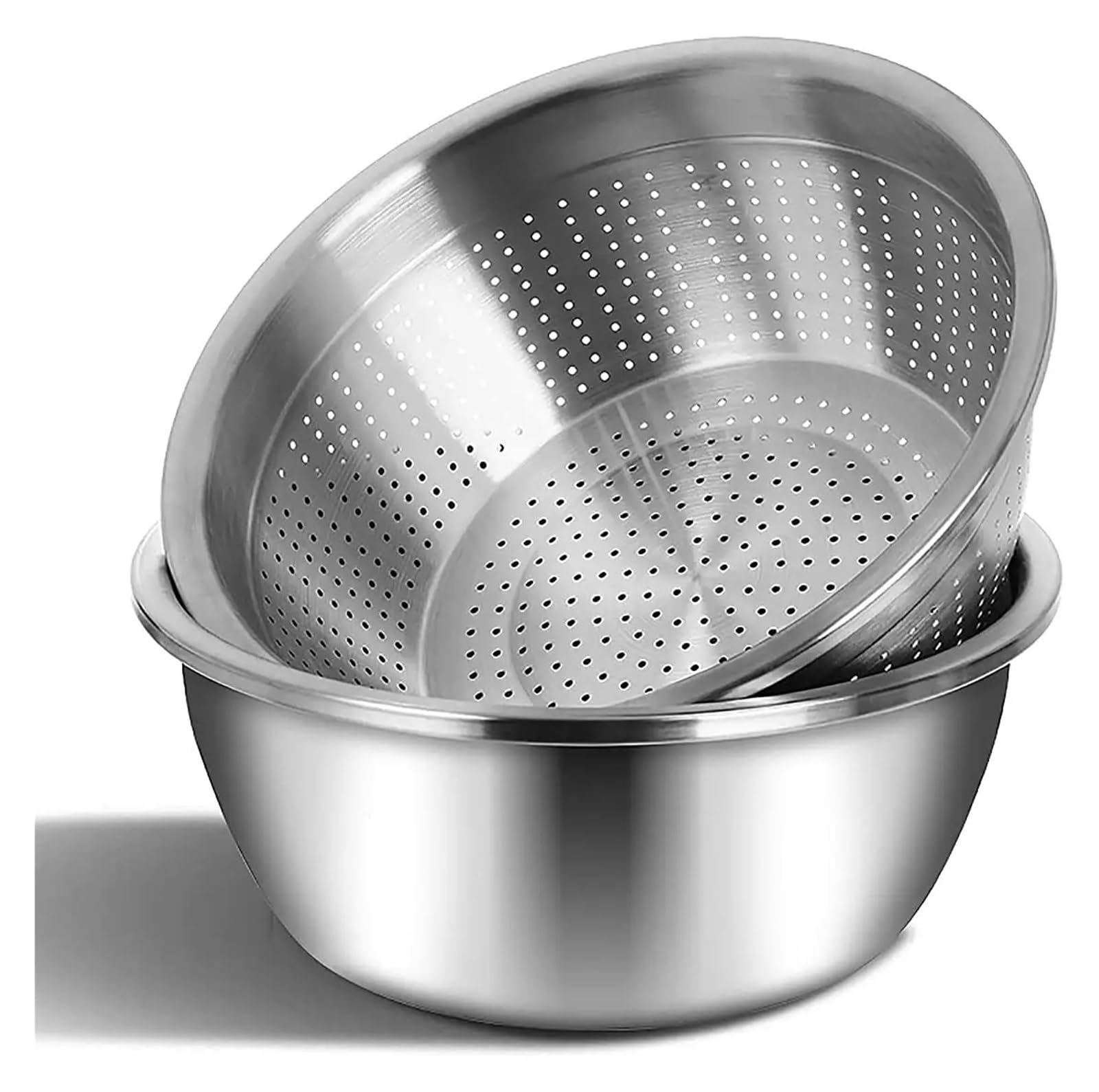 Juego de Cuencos for Mezclar Acero Inoxidable, Recipiente Grande Metal, ensaladera Resistente, Cesta escurridora for Frutas y Verduras(Bowl 32cm)