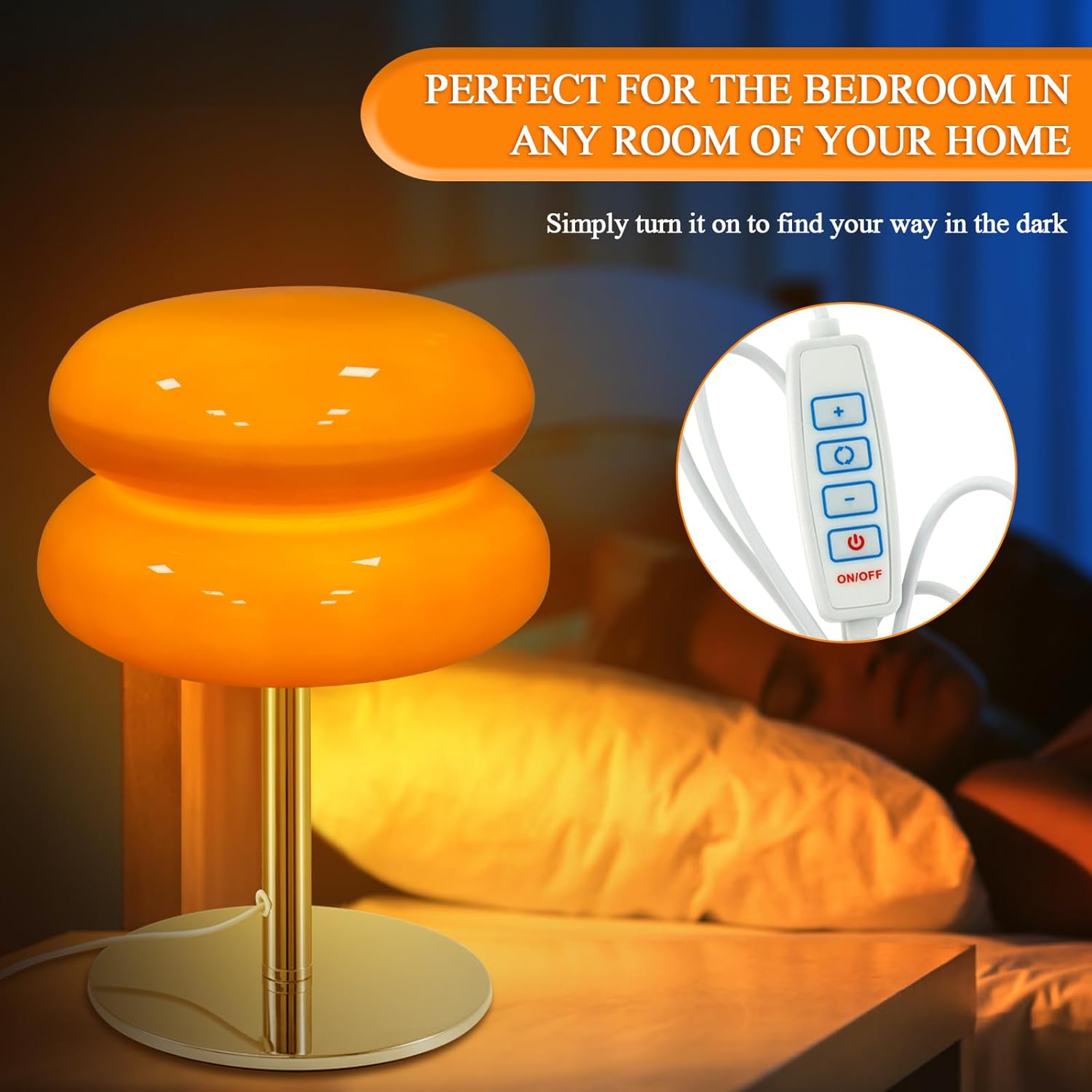 Glass Table Lamp Modern Egg Tart Lamp Retro Cute Desk Lamp with 3 Color Dimmable Modes Funky Bedside Table Lamp for Bedroom Living Room Nightstand (Orange)