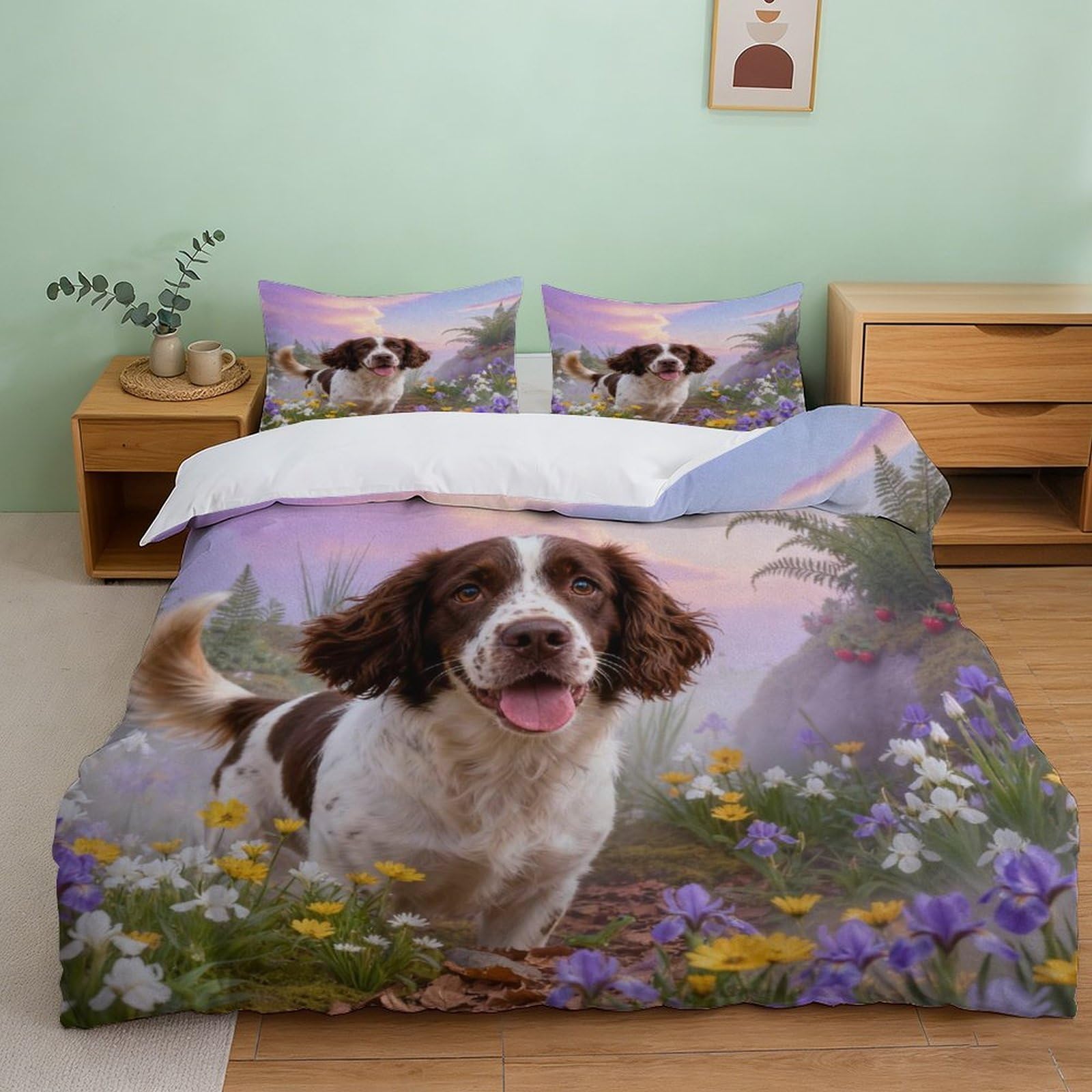 Housse de couette Welsh Springer Spaniel : linge de lit fleuri et doux pour ados et enfants