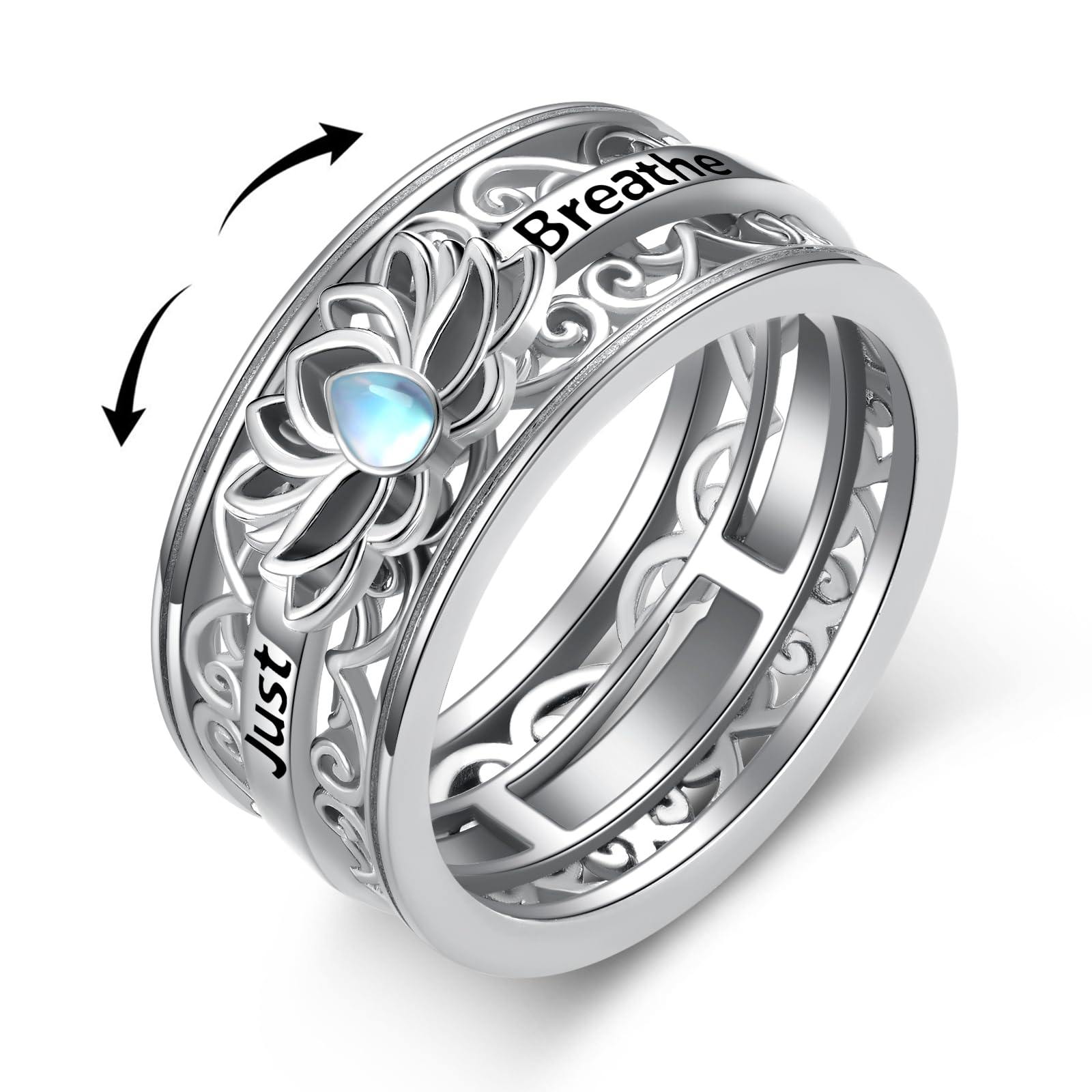 SVODEA Just Breathe Ring S925 Sterling Silver Louts Just Breathe Spinner Rings Just Breathe Jewelry Gifts for Women