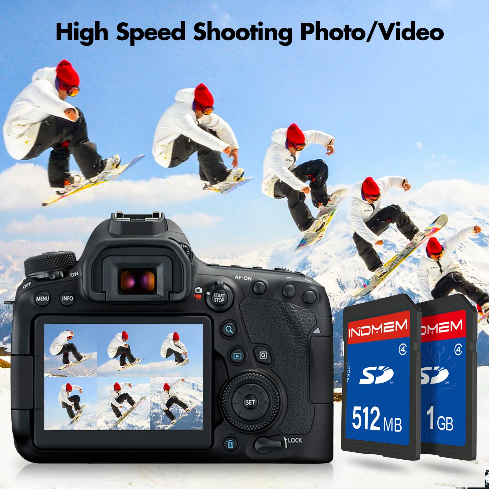 INDMEM - Scheda SD da 512 MB + 1 GB, classe 4, scheda di memoria flash da 1 GB MLC standard Secure Digital Card per fotocamera