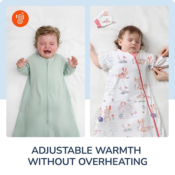 Baby Sleep Sack 612 Months, Cotton Sleep Sack with Detachable Long Sleeves, 1.0 TOG Wearable Blanket for Cooler Nights, 2-Way Zipper Toddler Sleeping Sack with Temperature Strip, Bunny