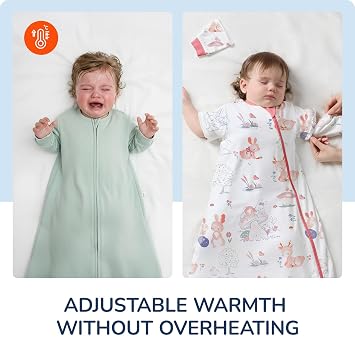 Baby Sleep Sack 612 Months, Cotton Sleep Sack with Detachable Long Sleeves, 1.0 TOG Wearable Blanket for Cooler Nights, 2-Way Zipper Toddler Sleeping Sack with Temperature Strip, Bunny