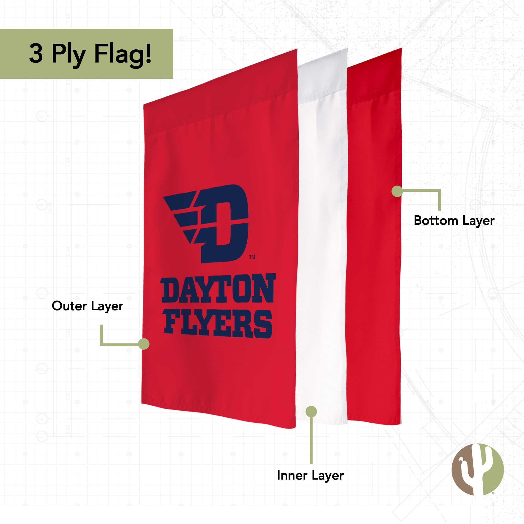 Desert Cactus University Of Dayton Flyers Flag - 3x5 Feet Officially Licensed Polyester Flag