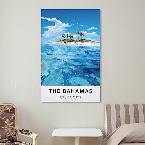 Miniatura 7 de Póster de viaje vintage de The Bahamas Exuma Cays de 20 x 30 pulgadas (19.7 x 29.5 in) y lienzo de arte de pared para sala de estar, arte de pared