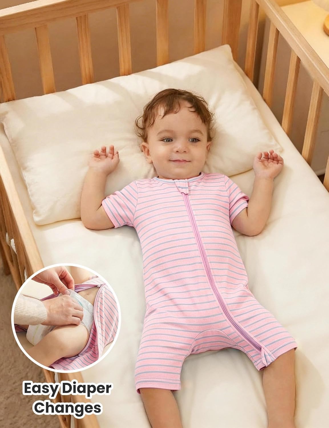 Jimonda Baby Boy Girl 2 Pack Pajamas Cotton Short Sleeve Footless Romper 2 Way Zipper One Piece Outfit Clothes