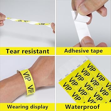 500 Pcs VIP Paper Wristbands for Events Waterproof Wrist Bands Lightweight Festival Identification Bracelets Neon Adhesive Event Arm Bands for Party(Yellow)