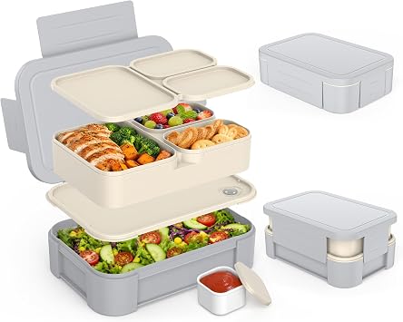 Stackable Bento Lunch Box for Adults with Sauce Cup, 71oz, Gray
