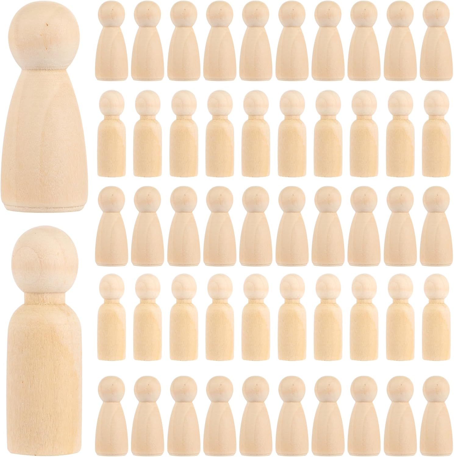 ABuff 100 Pack Unfinished Wooden Peg Dolls Peg People Doll Bodies 3/4 x 2 Inch Wooden Figures Decorative Peg Doll People for Painting, Peg Game, Craft Art Projects and Decoration, 50 Mom & 50 Dad Set