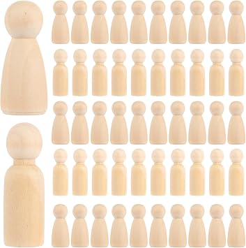 ABuff 100 Pack Unfinished Wooden Peg Dolls Peg People Doll Bodies 3/4 x 2 Inch Wooden Figures Decorative Peg Doll People for Painting, Peg Game, Craft Art Projects and Decoration, 50 Mom & 50 Dad Set