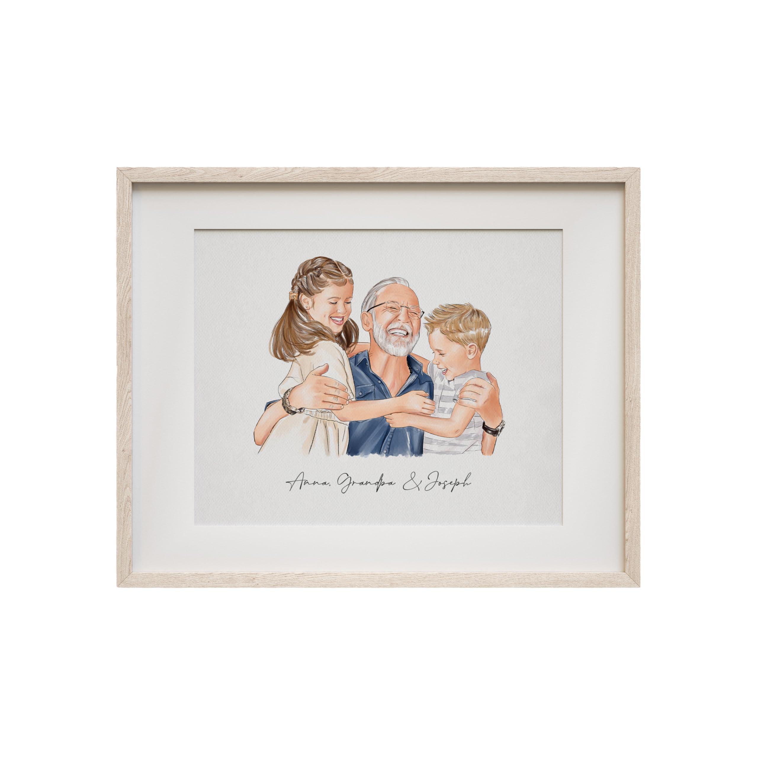 Grandfather Birthday or Christmas Gift, Custom Portrait, Family Drawing, Personalized Painting from Photo, Gift for Grandpa, First Granddad