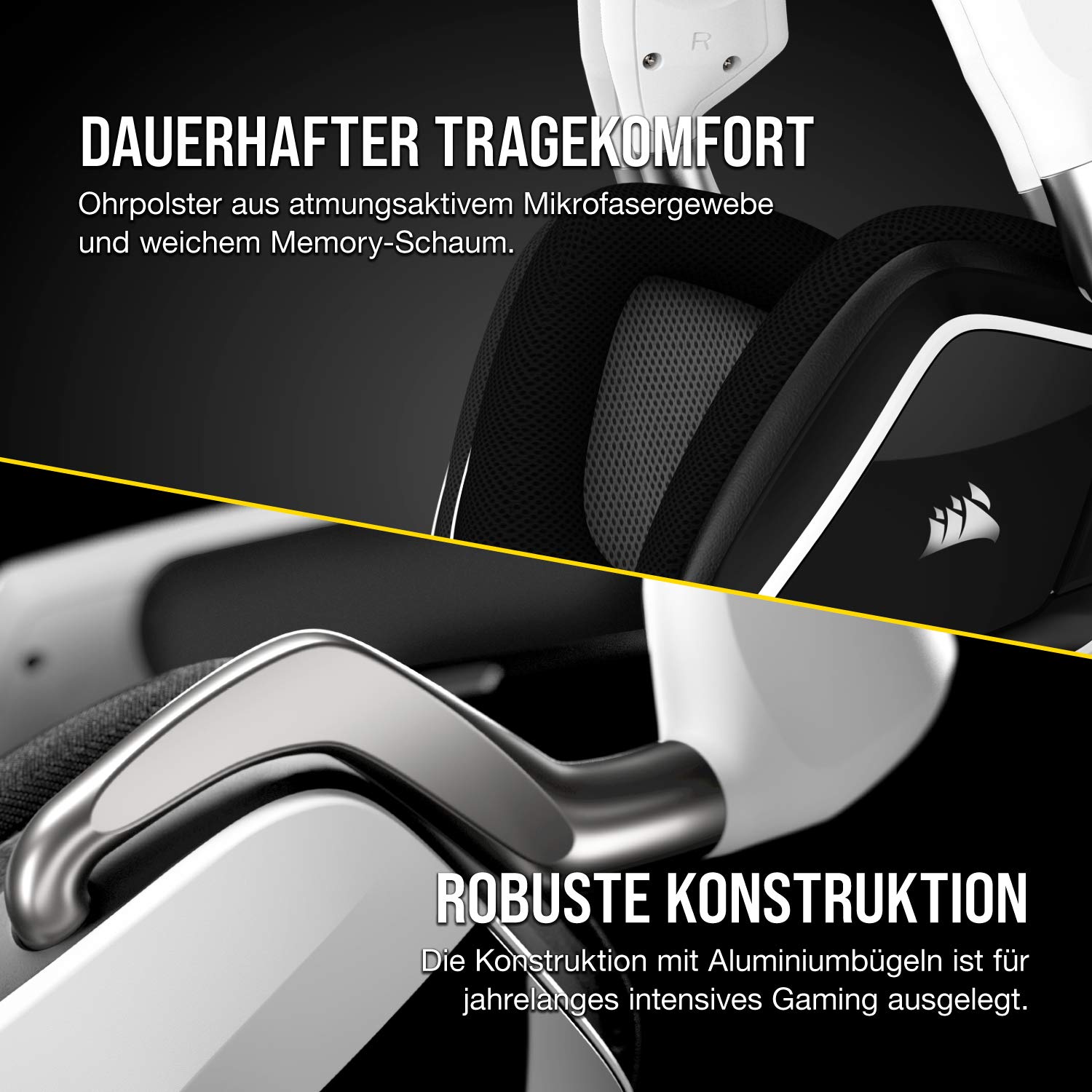 Corsair Void RGB Elite Wireless-Gaming-Headset – 7.1-Surround-Sound, Omnidirektionales Mikrofon – Mikrofaser-Netz-Ohrpolster – 12 Meter Reichweite – iCUE-Kompatibel – PC, Mac, PS5, PS4 – Weiß