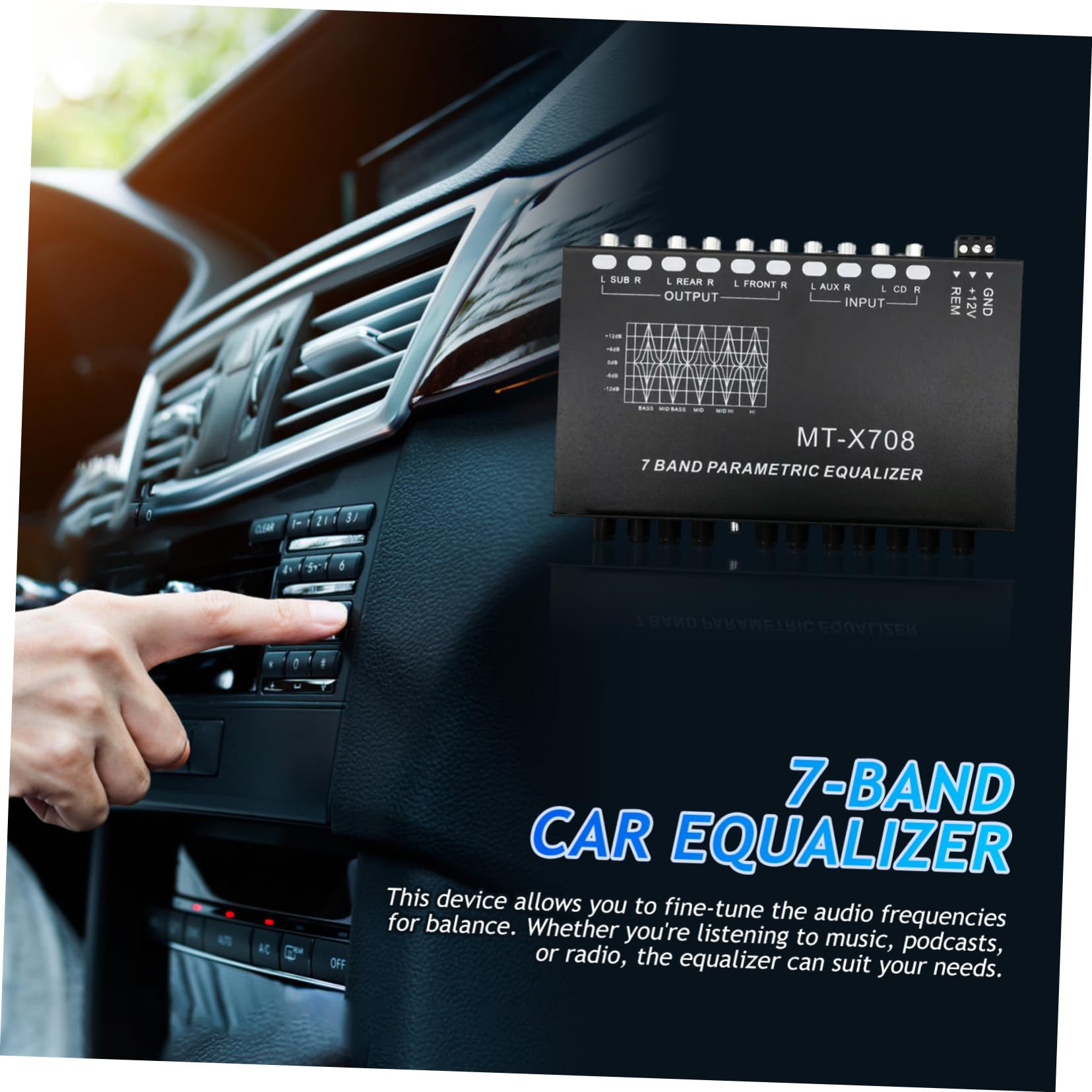 Ecualizador de Coche de 7 Bandas Negro Metal para Audio