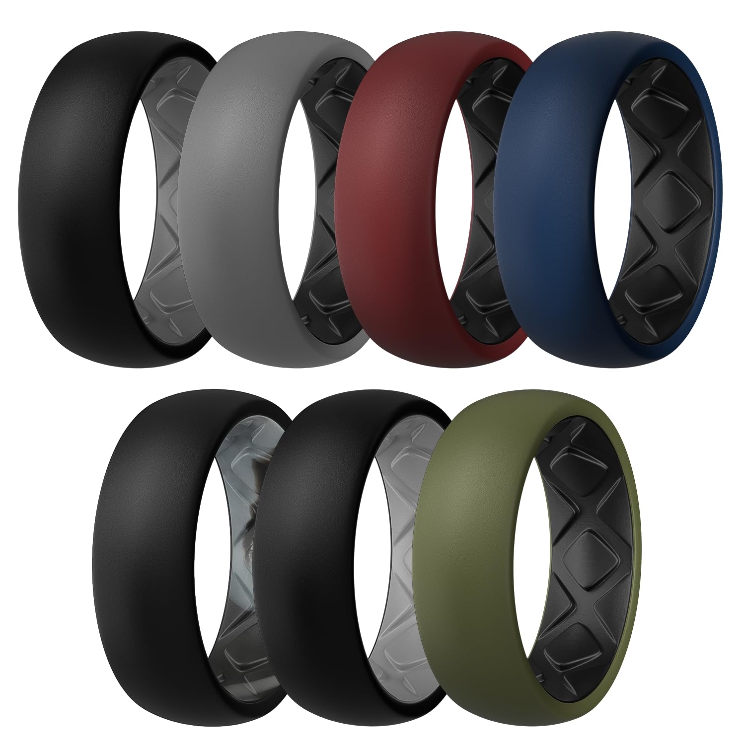 Egnaro Silicone Ring Men 1/4/5/6/7 Multipack of Breathable Mens Silicone Rubber Wedding Rings Bands with Air Flow Grooves