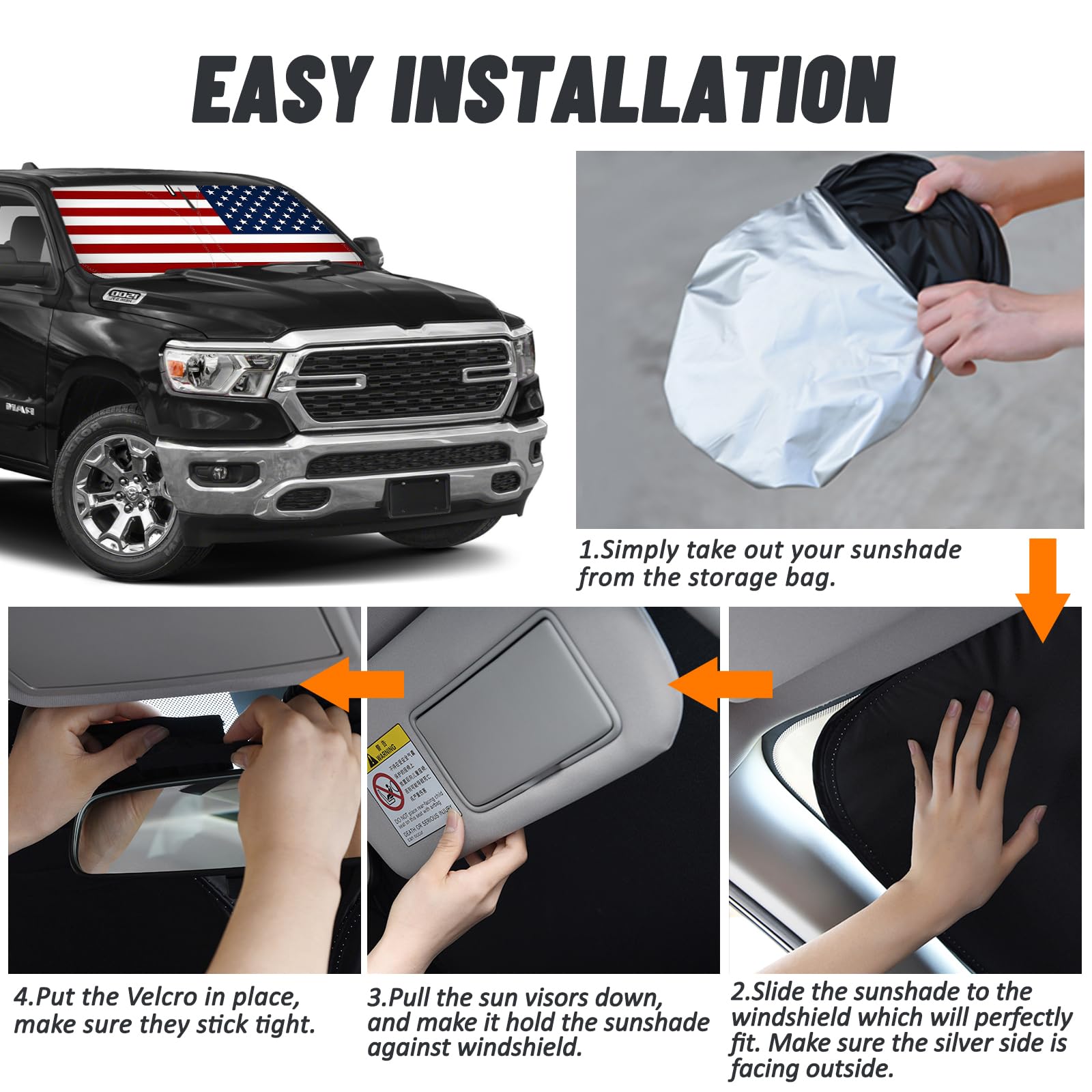 D-Lumina Custom Fit Windshield Sun Shade For 2019-2025 Dodge RAM 1500 (All Cab Sizes) - Blocks UV & Heat