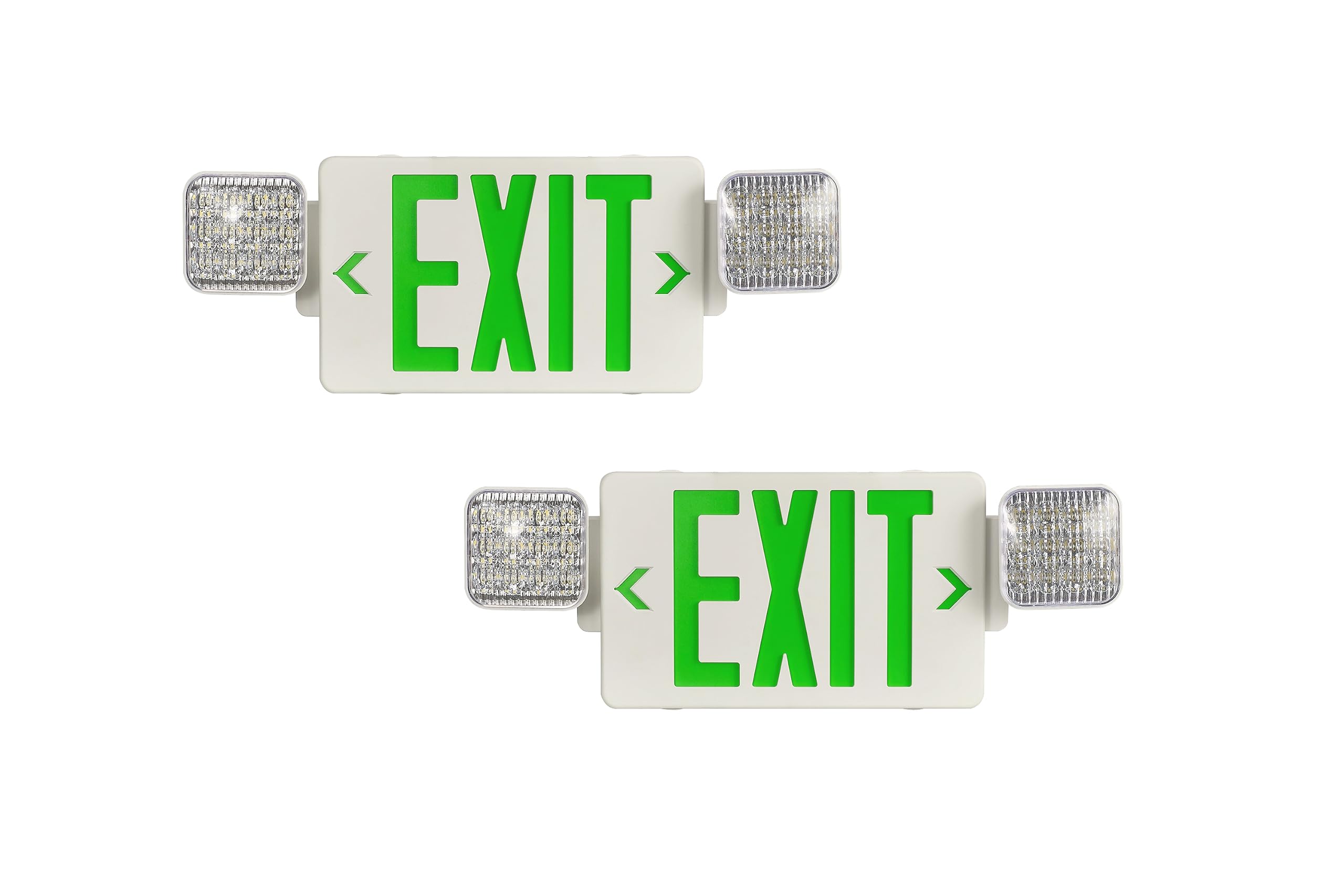 TANLUX Señal de salida verde con luces de emergencia, luz LED de salida de emergencia con batería de respaldo, certificación UL, CA 120/277 V, combo de luces de emergencia comerciales para negocios