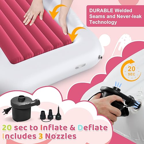 Miniatura 21 de Cama inflable de viaje para niños pequeños, cama portátil de 60 pulgadas para viajes con lados de seguridad, acogedor juego de colchón de aire