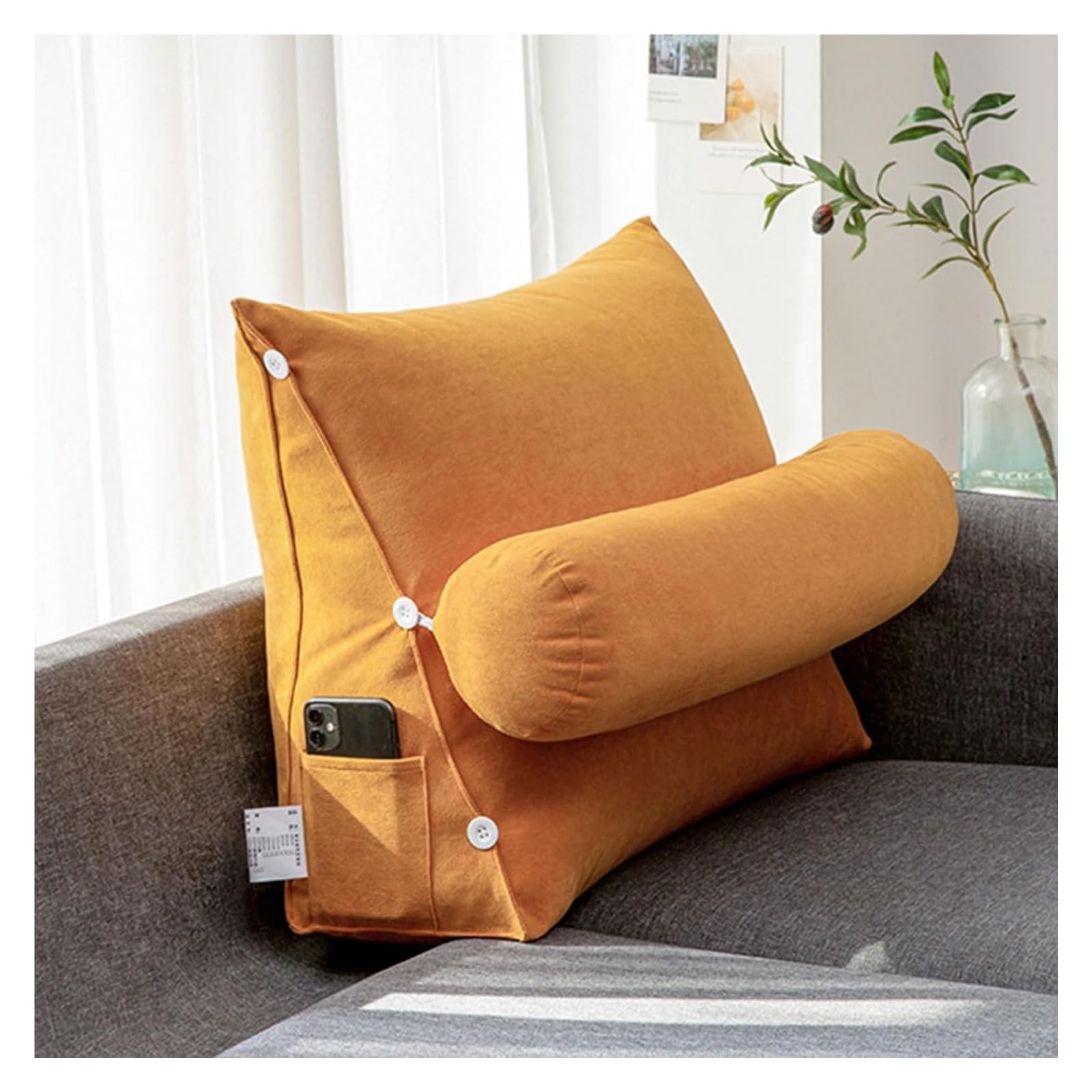 nviusdSJ Reading cushions, With Shredded Memory Foam Lumbar Support Cushion Bed Rest Large Adult Backrest Lounge,Back Rests For Sitting Up In Relaxing(Orange,45 x 45 x 20 cm)
