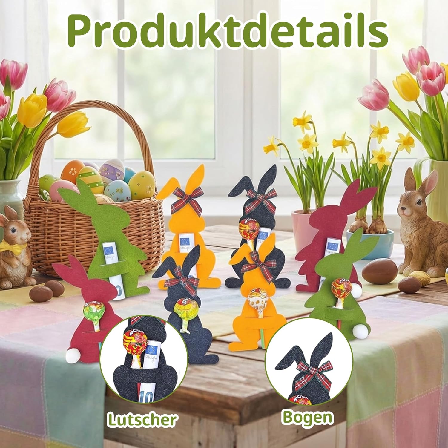 Pack of 8 Money Gift Easter Packaging, Easter Gifts Adult/Child, Perfect for Packing Easter Gifts with Banknotes, Colourful Money Gift Packaging with Rabbit Decoration for Easter Nests