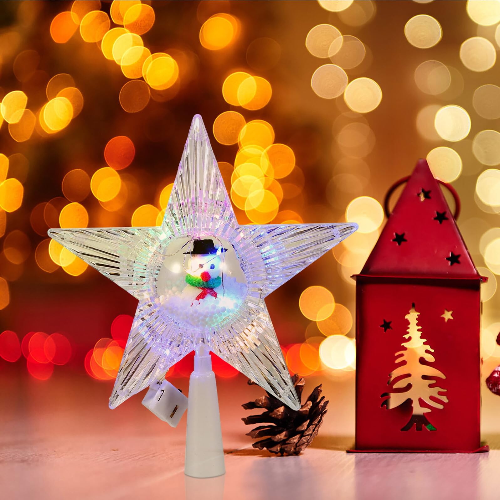 Veemoon Adorno de Navidad Estrella para Árbol Transparente Luz LED Delicado y Decorativo para Fiesta Navideña Adecuado para Casa Hotel y Centro Comercial Diseño de Cinco Puntas