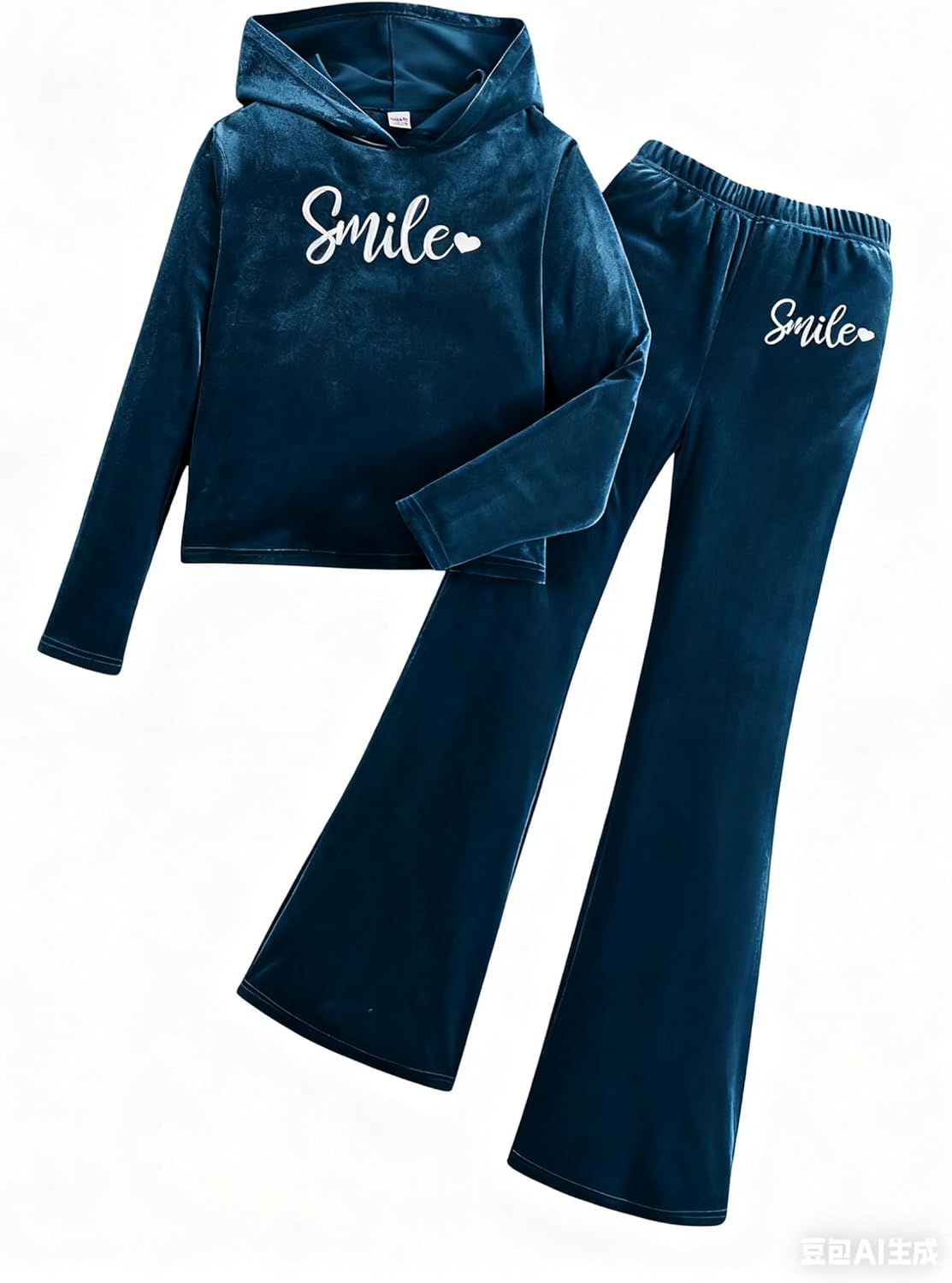 6-13 Years Girls Clothing Heart Print Hoodie Top + Heart Print Flare Leg Pants 2PC Clothing Set