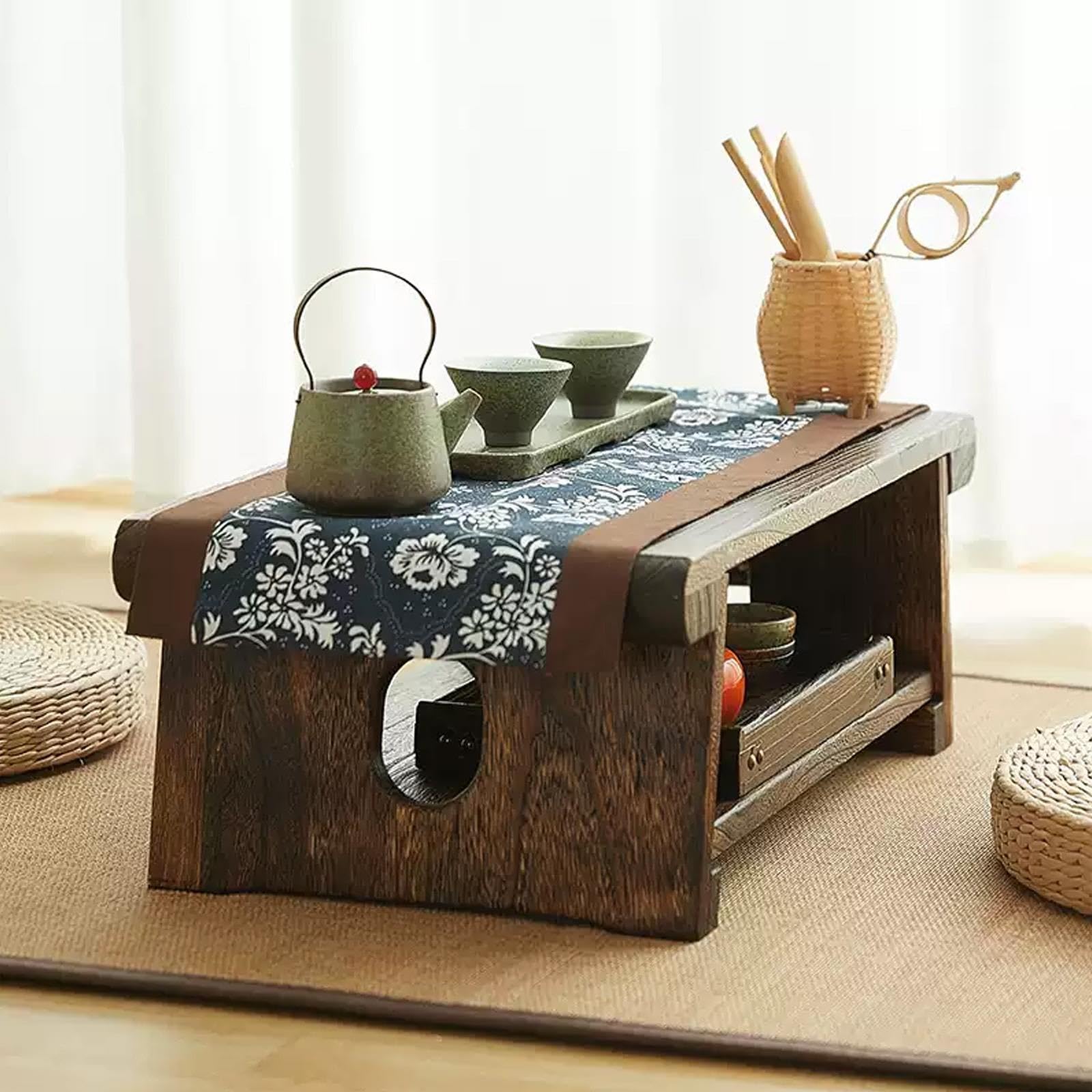 Tavolino da caffè a 2 Livelli, Legno Stile Giapponese Tavolo Basso