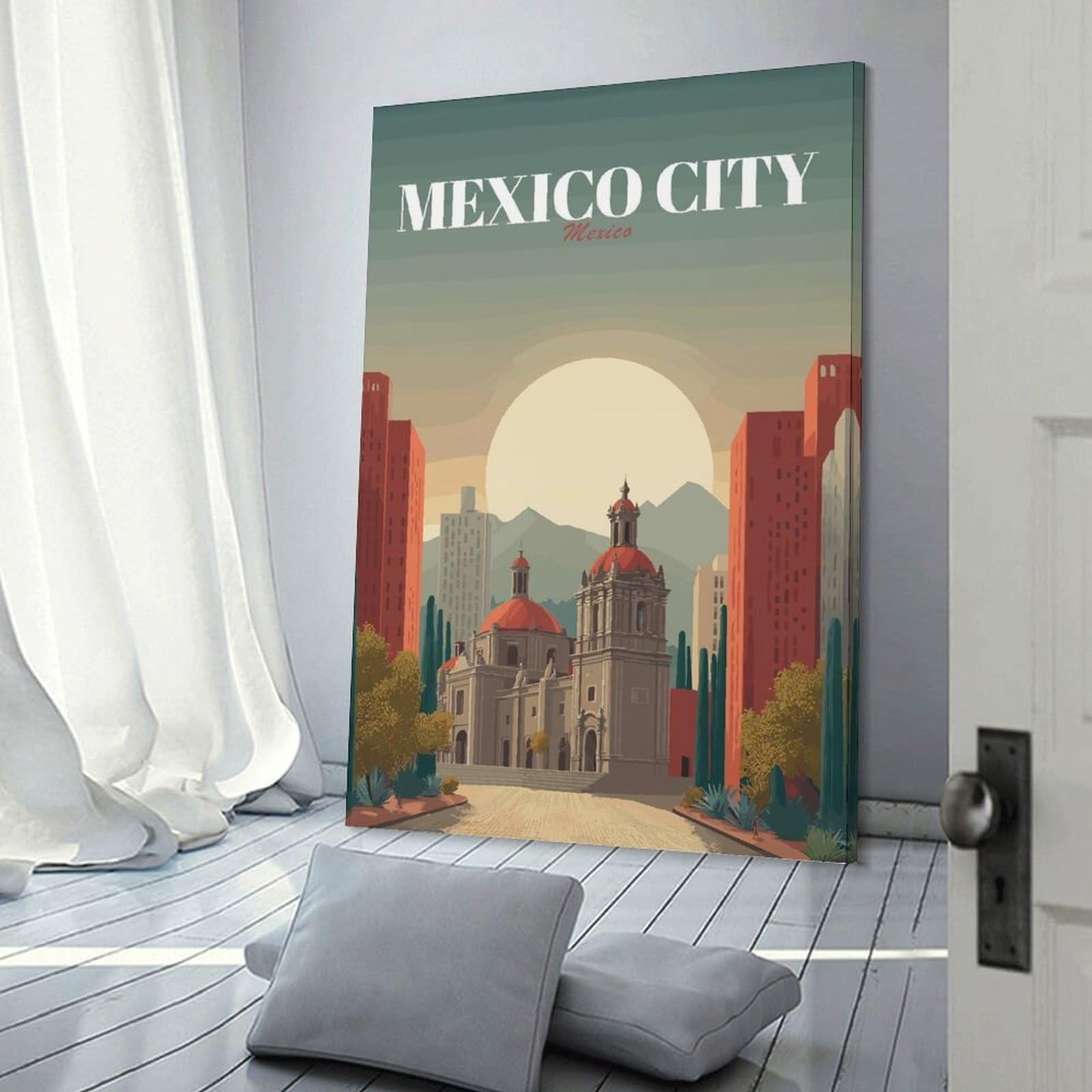 Junmoney Canvas Wall Art Mexico City Travel (2), 24x36inch(60x90cm), for Corridors, Hallways Or Apartment Entries, Decorative Canvas Styling for Entry Areas