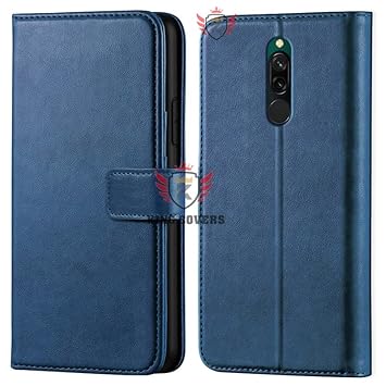 Shock Proof Flip Case Back Cover for Redmi - 8 | Sport (Flexible | Leather Finish | Card Pockets Wallet & Stand | Blue)