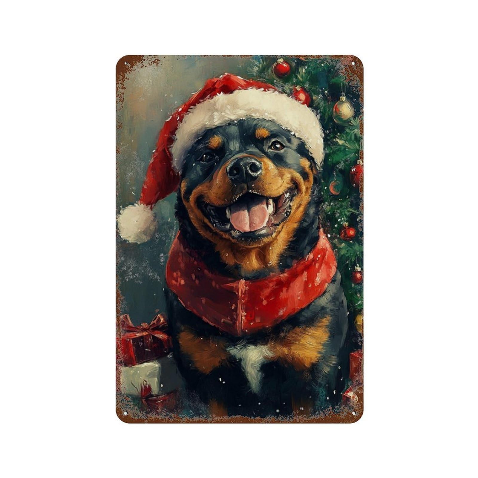 Christmas Rottweiler with Santa Hat Retro Metal Sign 11.8"x7.9", Farmhouse Wall Decor for Garage, Pub Or Kitchen