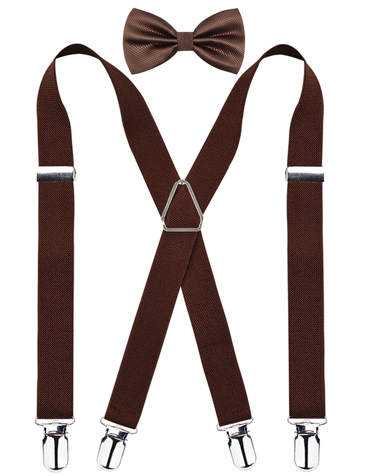 Alizeal Coffee Elastic and Adjustable Mens Trouser Braces Bow tie Set