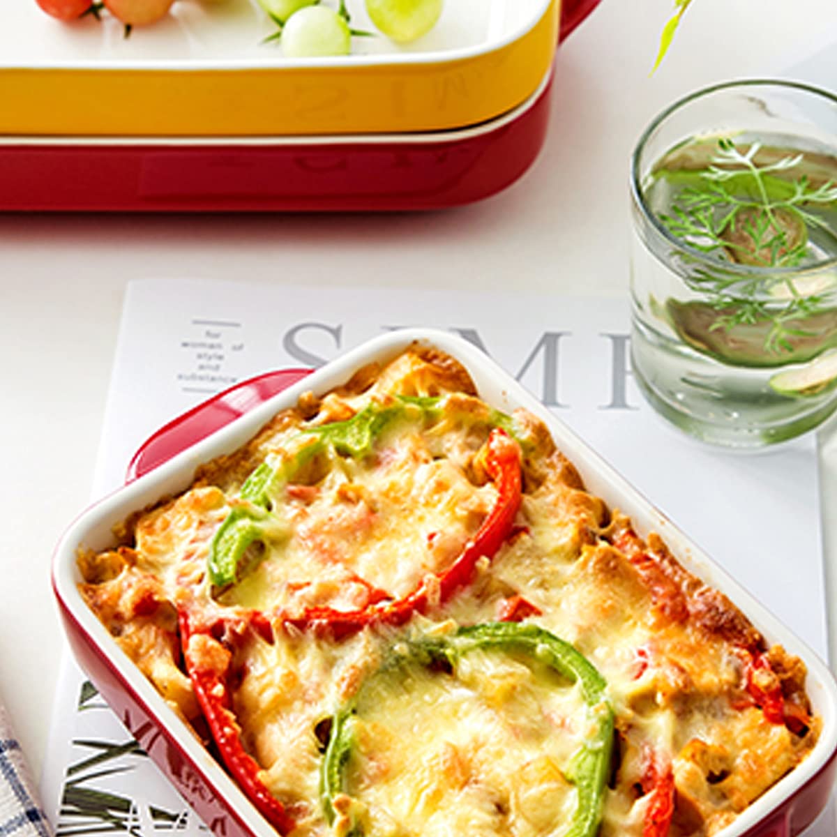 Naczynia do pieczenia w piekarniku, prostokątne ceramiczne naczynie, idealne, naczynia lasagne, małe zapiekania, zestaw 2 szt(Red,7inch)