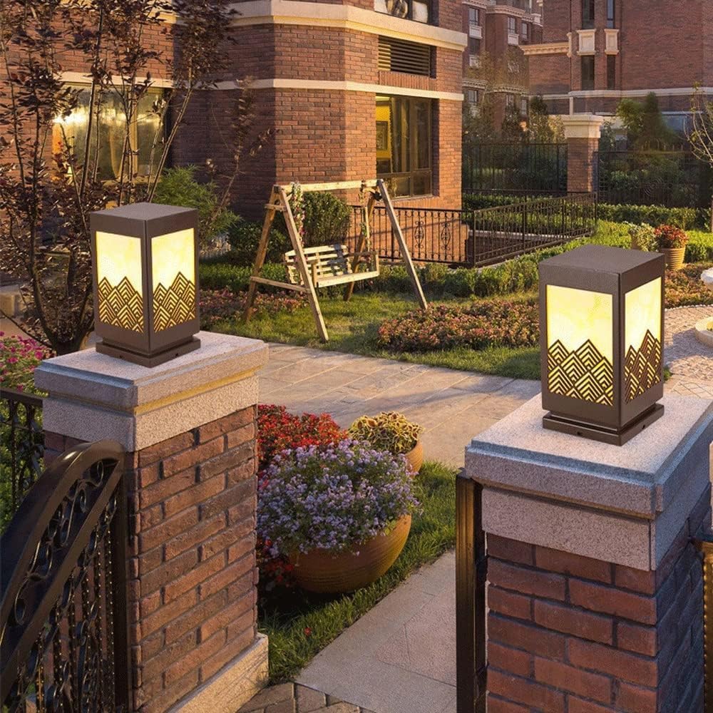 Iluminación for vallas de terraza y exteriores, luces de poste cuadrado, lámpara de columna impermeable IP55 for patio y camino.