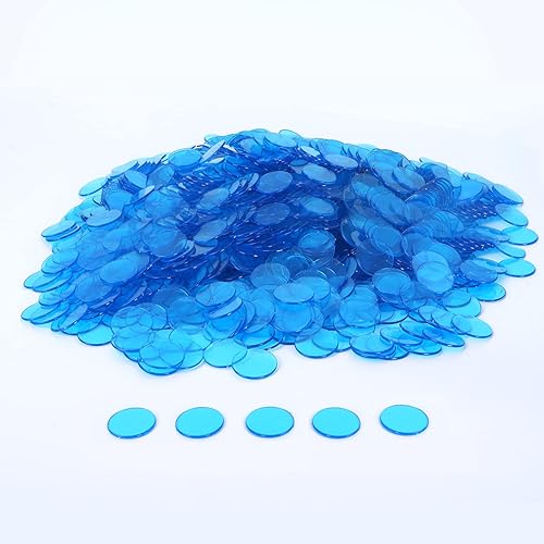GSE - 5,000 fichas de bingo transparentes de plástico de 34 pulgadas para fiestas de juegos de bingo, aula, noche de juegos, sala de bingo (azul)