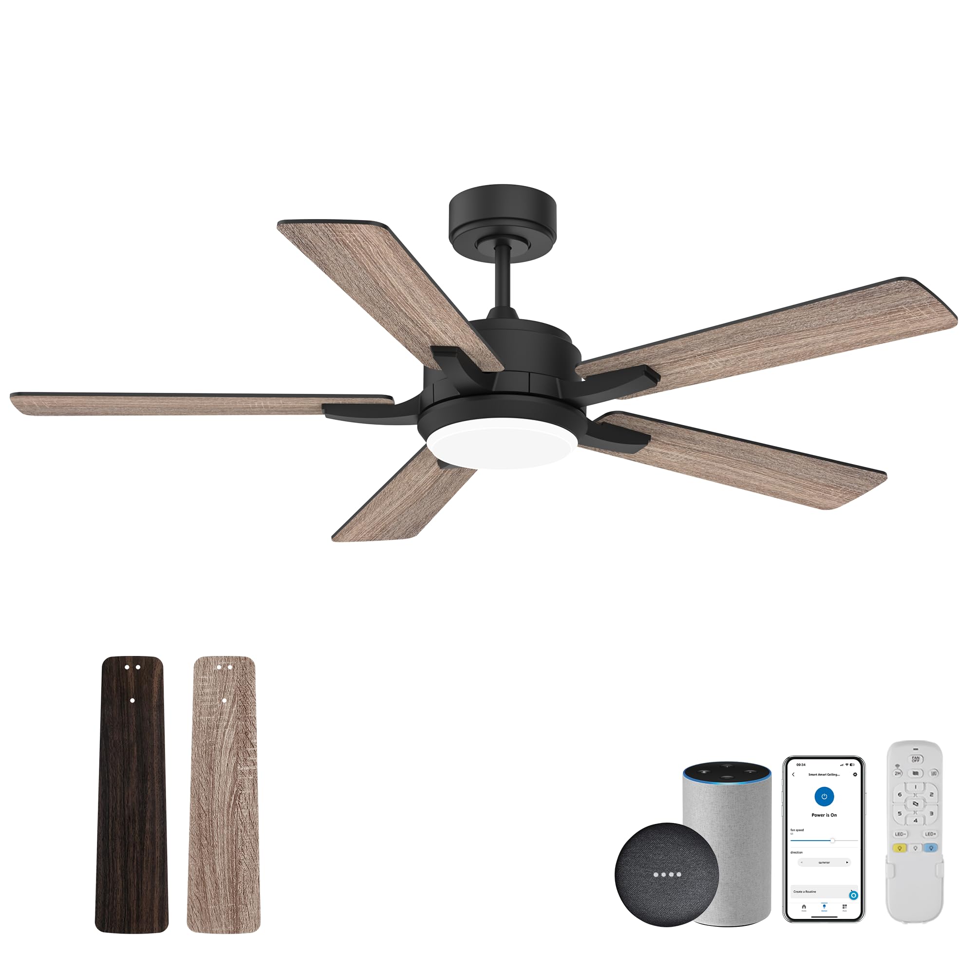 52” Smart Ceiling Fan with Lights Remote