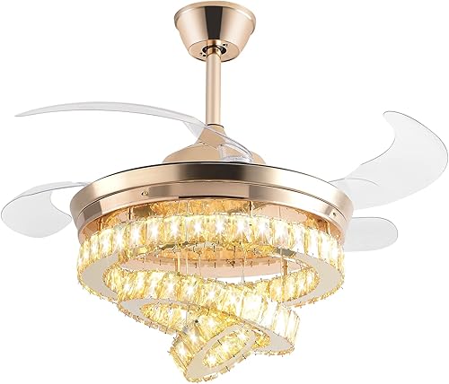 Miniatura 2 de Ventilador de techo de cristal de 42 pulgadas con luces, modernos candelabros de cristal, ventilador de techo remoto, lámpara regulable, ventilador
