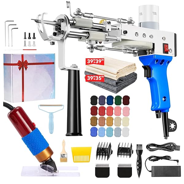 BESGEER Rug Tufting Gun with Carpet Trimmer Kit, Rug Gun with Tufting-Shears with Tufting Cloth, 2 in 1 Cut & Loop Pile Carpet Gun and Carving Clippers, Tufting Gun Machine Kit for Beginners
