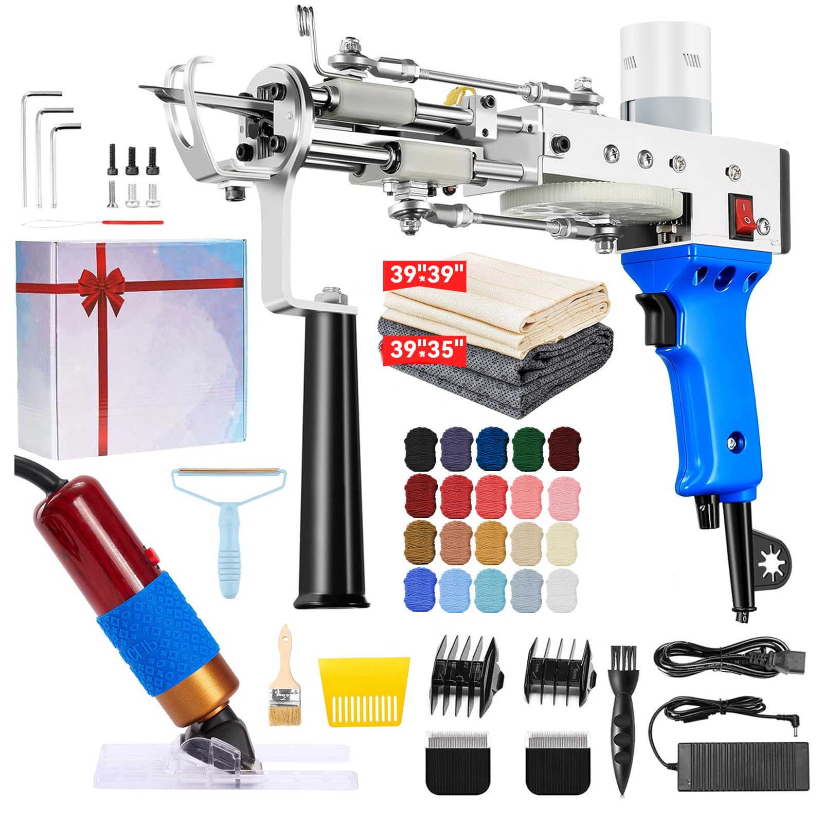 BESGEER Rug Tufting Gun with Carpet Trimmer Kit, Rug Gun with Tufting-Shears with Tufting Cloth, 2 in 1 Cut & Loop Pile Carpet Gun and Carving Clippers, Tufting Gun Machine Kit for Beginners
