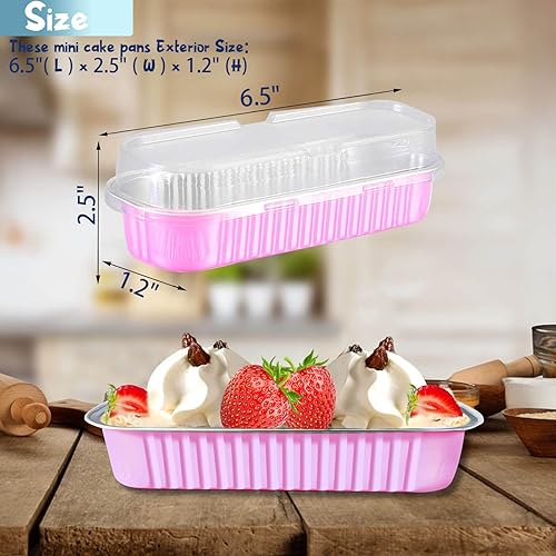 Miniatura 5 de JOYKLE Mini moldes para tartas con tapas, mini moldes para hornear, tazas largas de papel de aluminio, paquete de 50 mini moldes para pan y tapas,