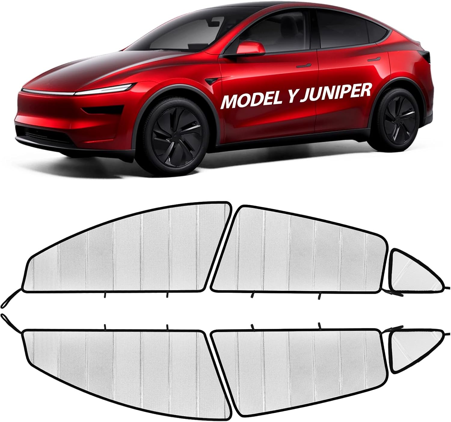 XCBYT Car Side Window Sunshade for 2025 2026 Tesla Model Y Juniper, Custom Fit Privacy Window Covers with Accordion Folding Design, UV Blocking & Heat Insulation (6 PCS)