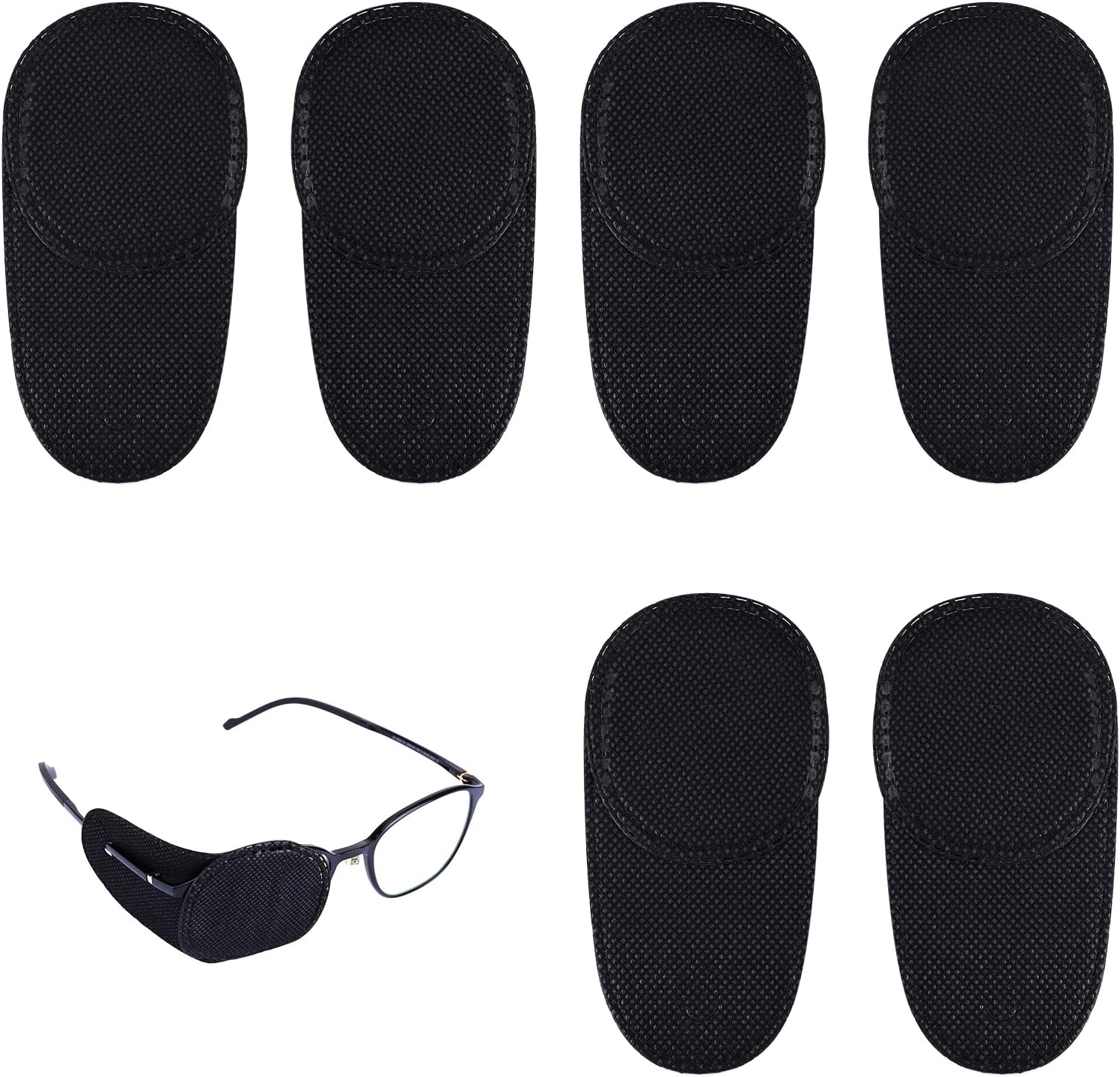 6pcs Eye Patches for Glasses, Reusable Non-Woven Fabric Black Eye Patches to Cover Left Right Eye Improve Vision for Kids' & Adults' Lazy Eye Amblyopia Strabismus (Medium)