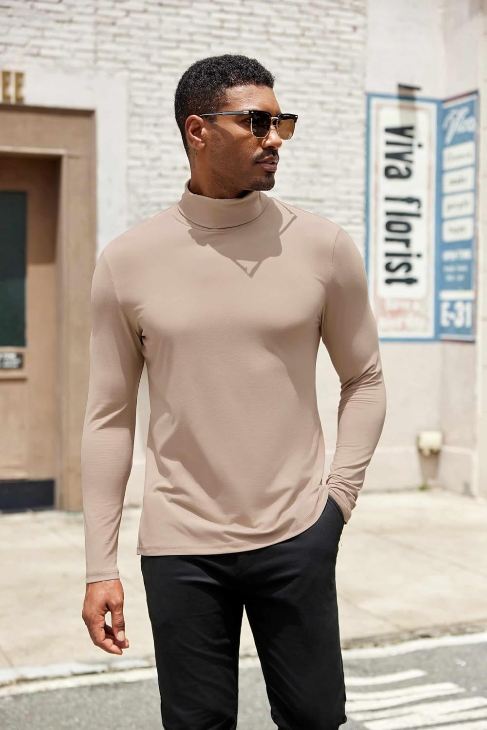 COOFANDY Mens Turtleneck Shirts Slim Fit Shirt Tops Lightweight Pullover Thermal Sweater Casual Long Sleeve Shirt
