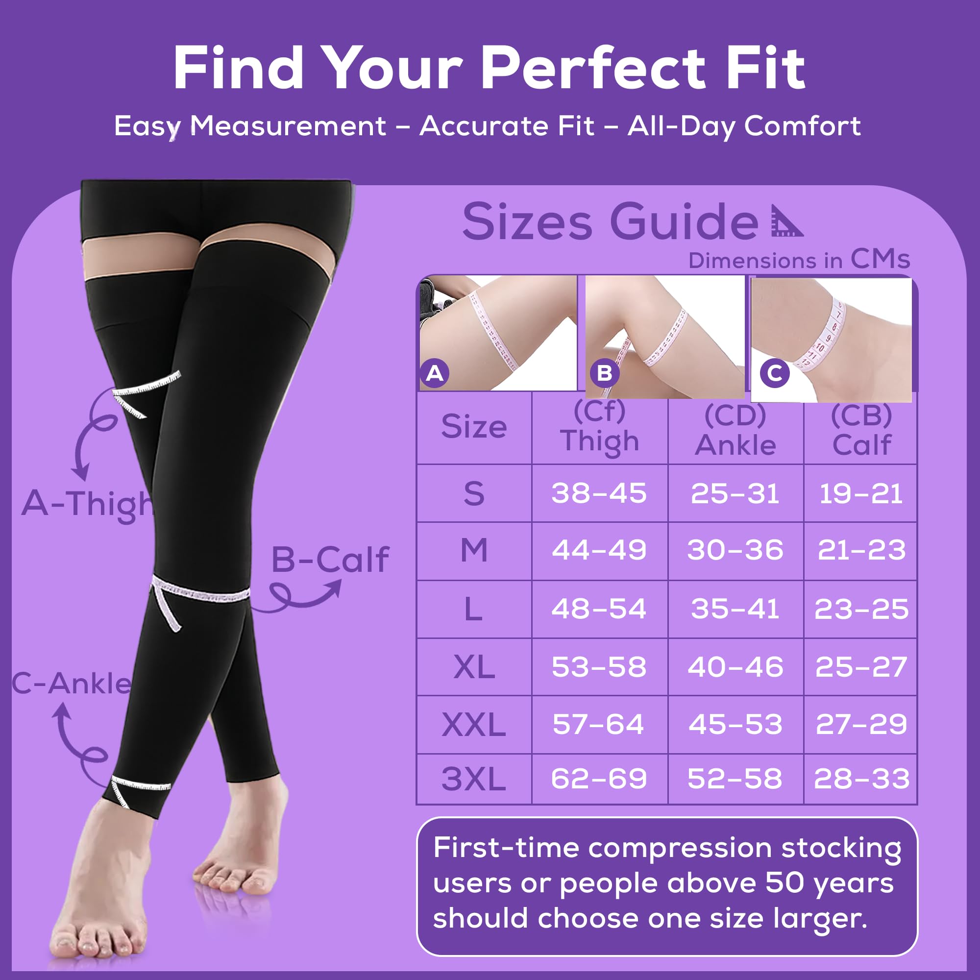 Bas de contention médicaux mi-cuisse sans pieds | 23-32 mmHg | Favorisent la circulation, soulagent les varices, les œdèmes, la thrombose veineuse profonde et les gonflements.
