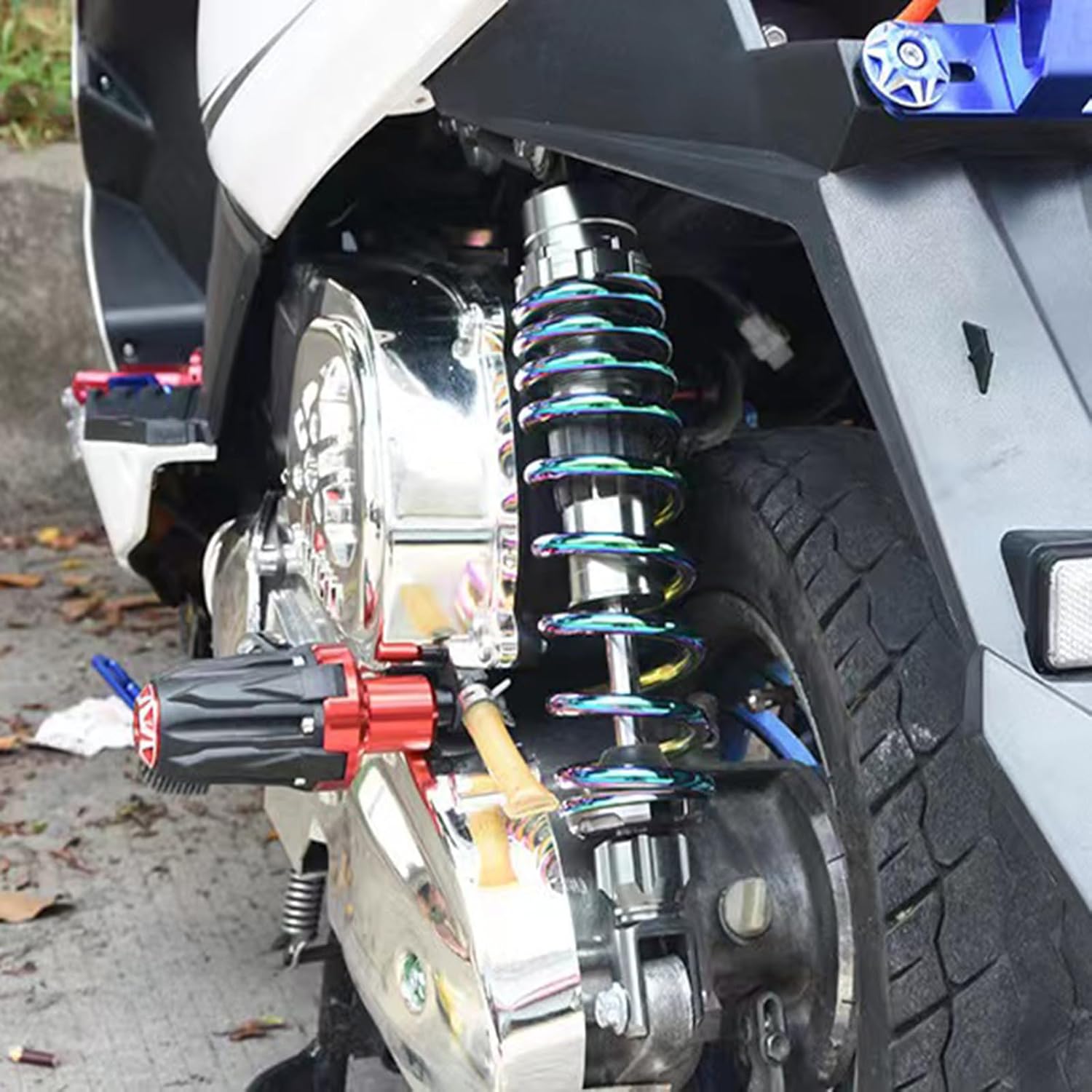 2PCS Motorcycle Shock Absorbers 320mm/12.6 inch Electric Motorcycle Rear Shock Absorber Rear Suspension Built-in Airbag Magic Color Rear Shock Absorption (Blue)