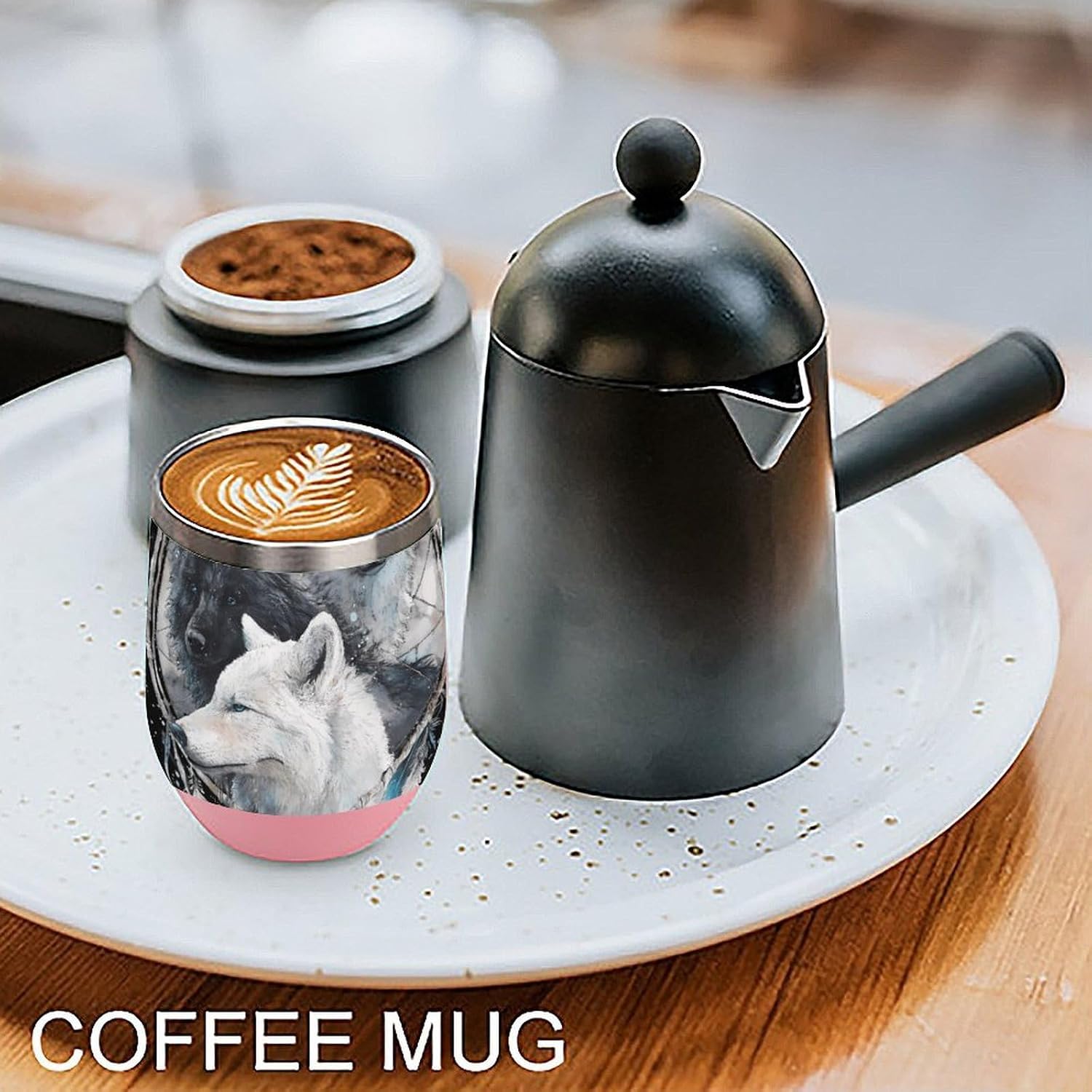 Wolf Dreamcatchers Blue Eyes Insulated Drinking Cup Stainless Steel Coffee Mug Wine Tumbler with Lid 12OZ