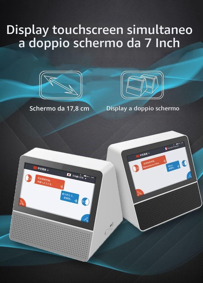 Apparecchiatura di Traduzione con Display a Doppio Schermo da 7 Pollici Dispositivo Traduttore per Reception Dell'hotel Online Traduci tra 53 Lingue Adatto per Minimarket, Attrazioni