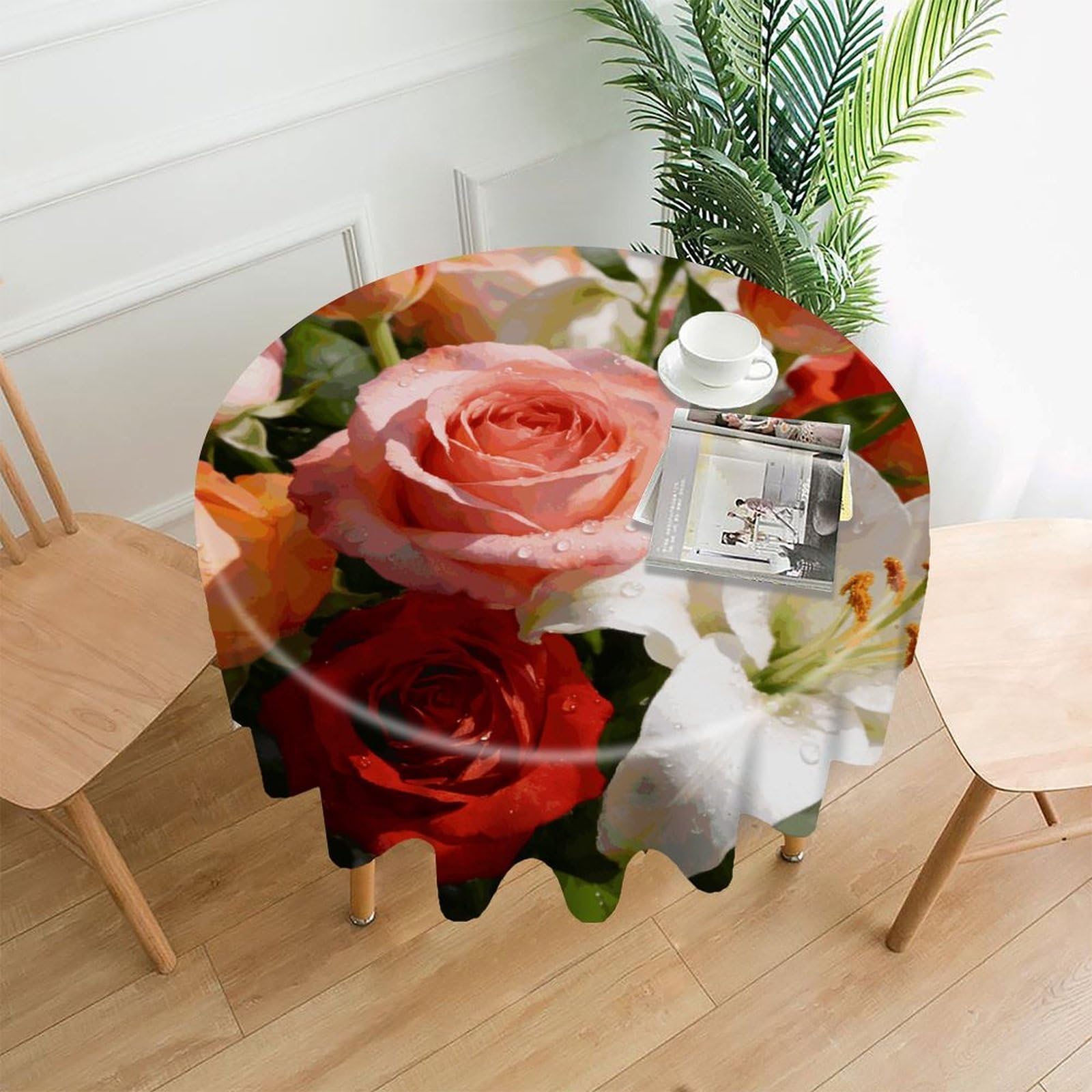 LZQPOEAS Morning Dew and Flame Tablecloth Easy to Clean Polyester Round Table Cover Washable Round Table Cloth Wrinkle-Free Circle Decoration Tablecloth for Kitchen and Dining Room 60"