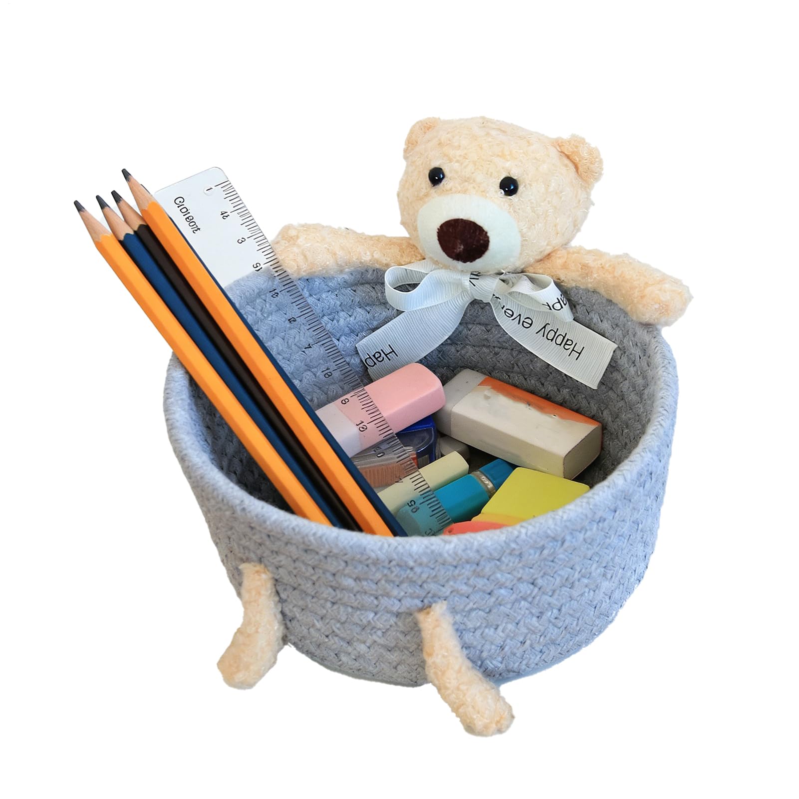 Panier en corde de coton pour chambre d'enfant et salon ordonné